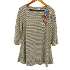 Umgee Women’s Embroidered Floral Striped Top